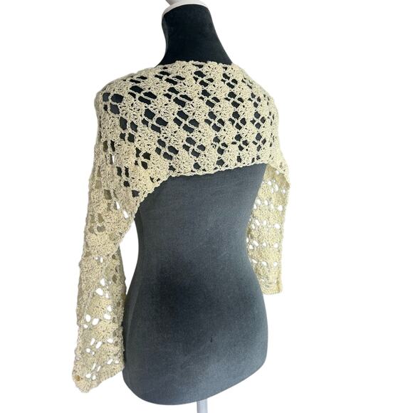 Small handmade- knit cream neck scarf- in tractor design boho western - OS - Picture 9 of 9